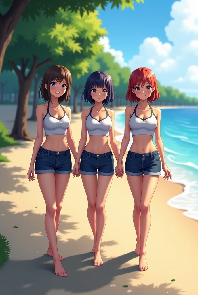 asian girls short haired with strapless top and bikini at university