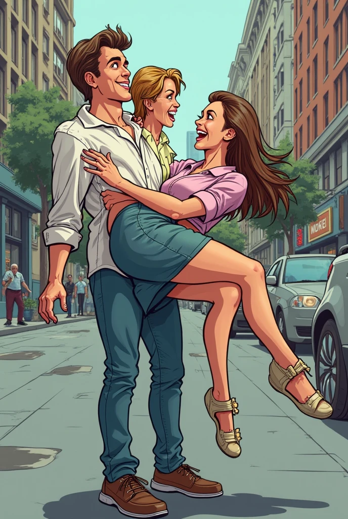 a beautiful ager, about 160cm tall, greeneyes, being raped, by two men on a street, the girl is completely naked, the girl has her legs open, sex pose, men's penises are inserted into the girl's vagina, the girl is riding the men's penis, the girl is very hurt, the girl feels a lot of pain, the girl has many injuries on her body, the girl is covered in blood and sperm, a crowd watches the girl, a crowd takes photos of the girl.