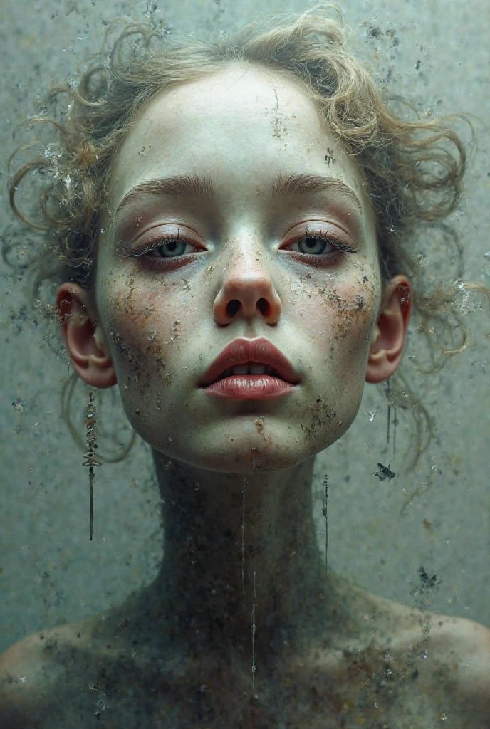(Best Quality,hight resolution,Masterpiece, Overhead view:1.20),Ultra-detailed,Wide jeans,sickly,drowning in a swamp, fetish, overcomes shame:1.3, (at the bottom of a mud pit:1.3),gloomy ecstasy,fetish,dark gloomy atmosphere,gritty texture,melancholic expression on his face,mysterious aura,foggy background,Subtle color palette,provocative pose,Strong emotions,Coming Out of the Depths of Despair,Piercing gaze,intense shadows,Plunged in Darkness,Rugged terrain,ominous vibe,A supernatural sensation,asymmetrical bangs, freckles, pink short hair, Bangs, freckles, gray eyes, A  girl