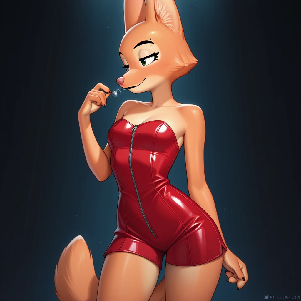 An female anthro kangaroo, red hair, red lipstick, red belly dancer, red boots, holding a futuristic red orb, tiny toons style