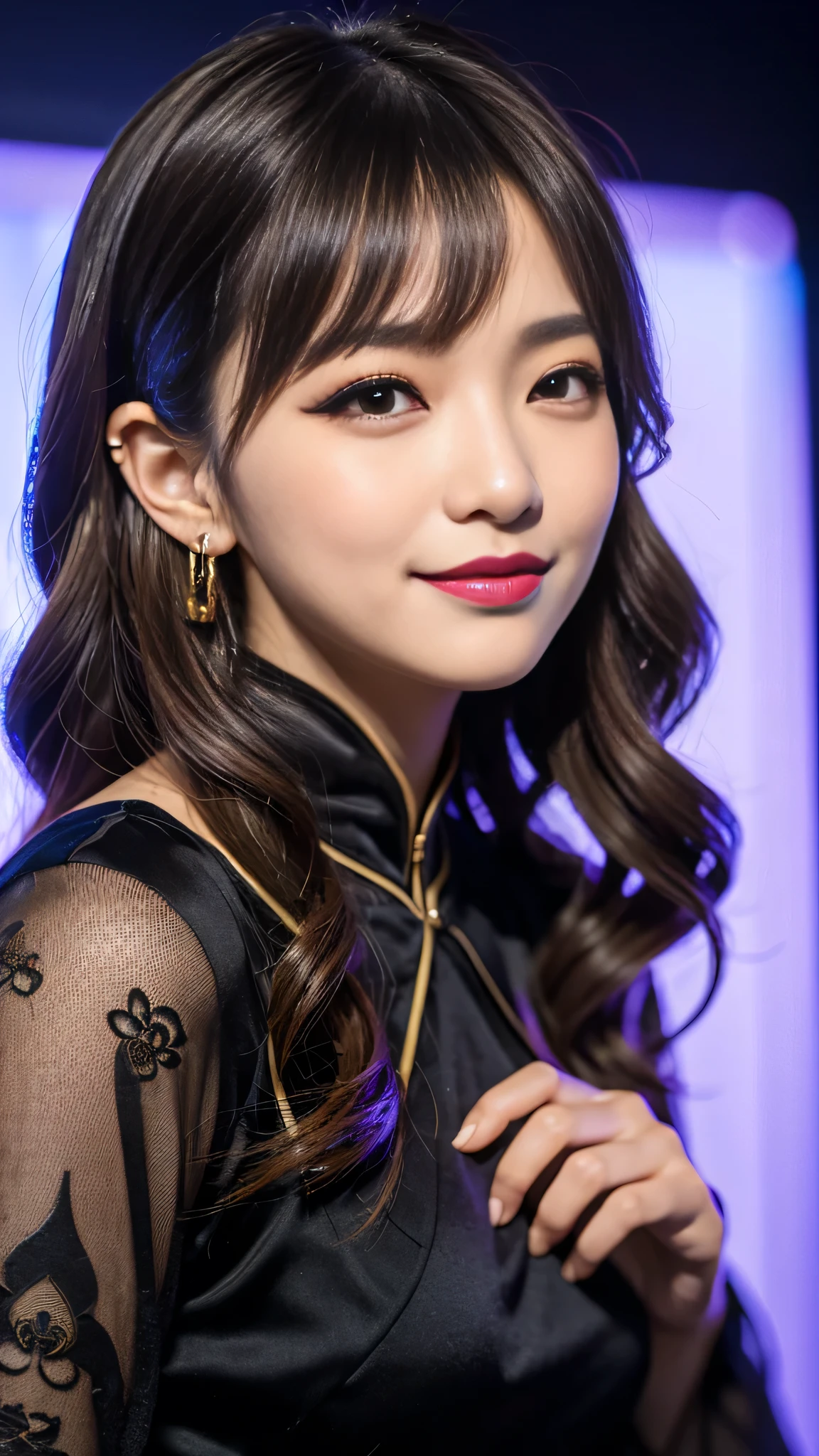 masterpiece、8K、32K、top-quality、(A detailed eye)、(A cute Japanese woman、bangss)、18years old、1 girl in、elegent、(Detailed background depiction)、Cheerful, steampunk clothing 、clear、whole body、choker necklace, earrings,