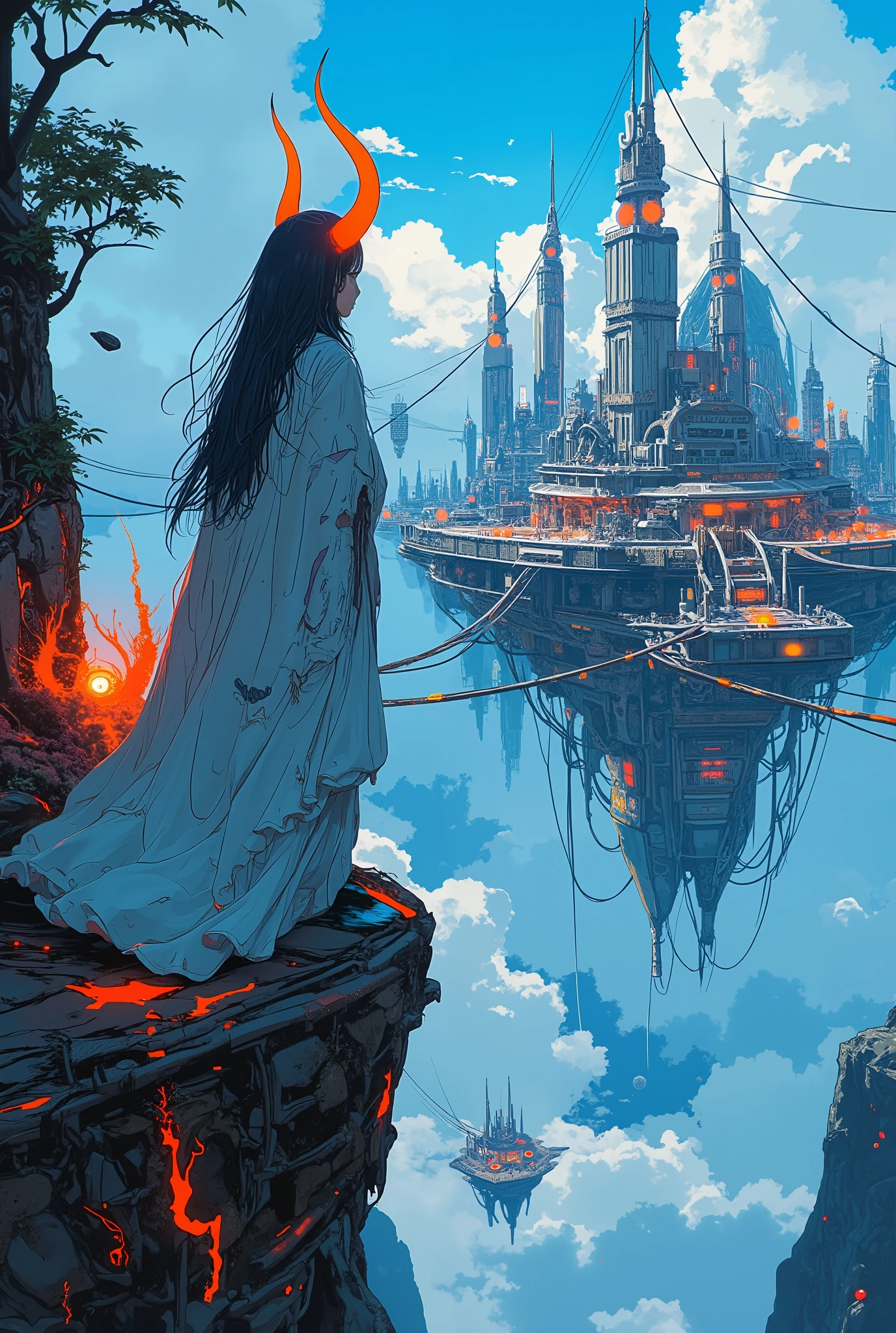 goddessの見守る空中都市、 realistic details from blow 、3D rendering、Simple Bright Colors、Fantasy、Cyberpunk、Precise and Delicate Depictions、neon lights、High resolution 4K,goddess,Floating Aerial City、繊細で精密な3D rendering、Simple and Bright Colors、Fantasy世界、Soft Light in the Style of an Analog Painting、High resolution 4Kの緻密な詳細