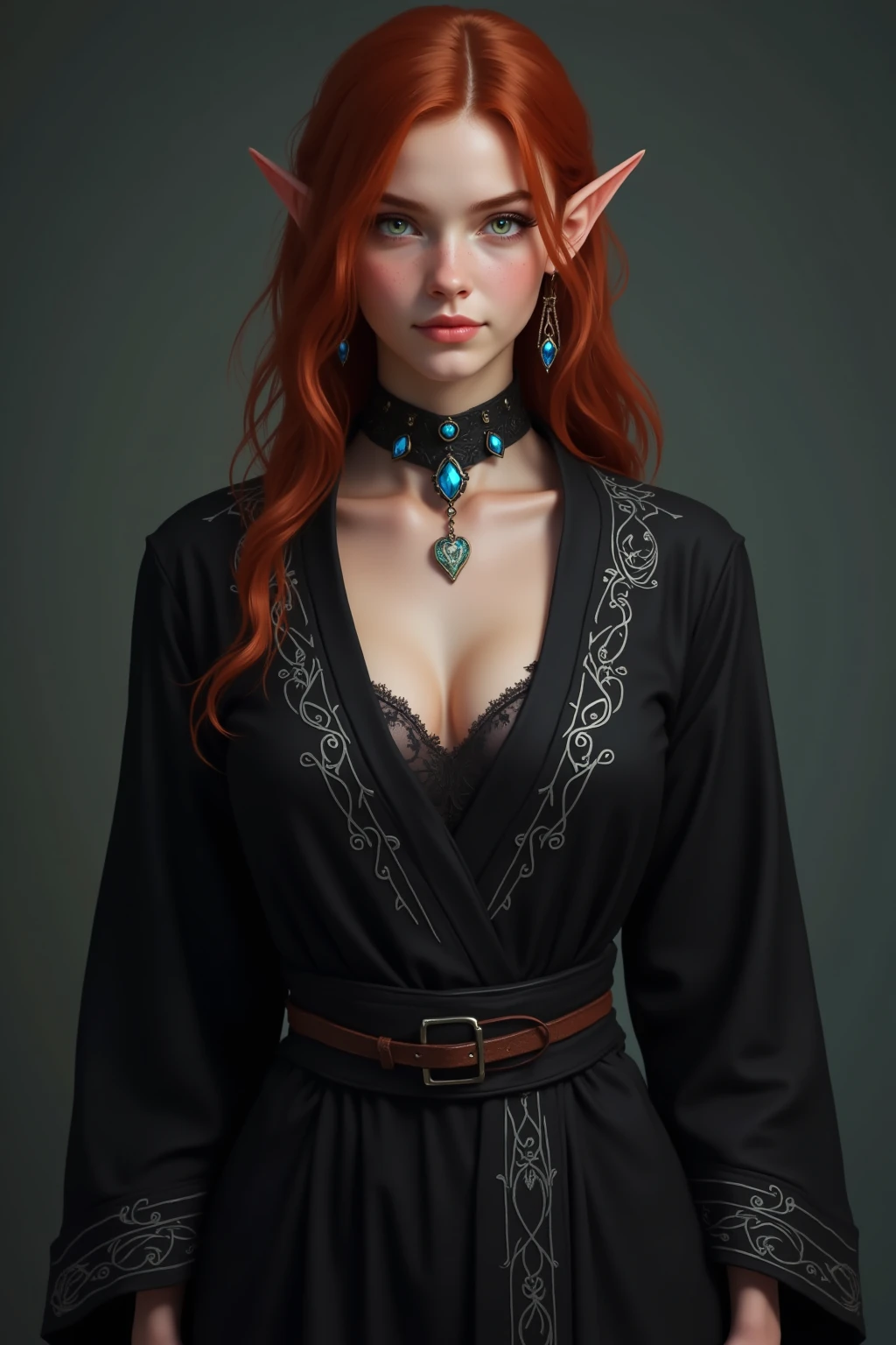 absurdres, foto RAW, mais alta qualidade, (obra-prima: 1.3), foto de cor RAW de alto detalhe, foto profissional, unidade de papel de parede CG 8k extremamente detalhada, foto-realista, realista, foto RAW, obra-prima, melhor qualidade, highres, illustration, 1girl, 16 ANOS, baixinha, tiny girl, magra, branca, ruiva, cabelo vermelho, cabelo ruivo com cachos, cabelo ondulado, curly hair, Average length, pernas finas, rosto lindo perfeito com sardas, cardune lips, belos olhos realistas, olho direito verde, olho esquerdo azul, heterocromia, pale skin, textura de pele detalhada, seios planos, bunda pequena. Rosas vermelhas tatuadas nos ombros. Ruiva. Sorriso. Saindo do banho. Suada. Fazendo sexo oral. Estilo bruxa. Pagan style, Celtic, wiccan. Escocesa. She looks amazing. (vestido azul turquesa, espartilho, pentagram collar on neck, design detalhado), casa, noite.