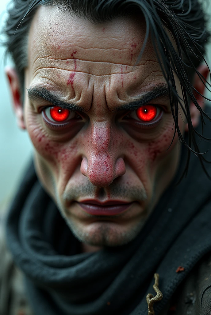 Realistic 3D animation with red eyes and vibrant colors in an apocalyptic setting