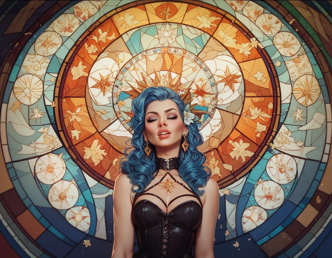 (tmasterpiece,top-quality,best qualityer,,offcial art,Beauty and aesthetics:1.2),(1girll:1.3),(s fractal art:1.3),The upper part of the body,Elegant dress,seen from the side,looking at viewert,(rainbow colour hair,The color hair,Half blue and half pink hair:1.2),Eau,liquids,clouds,Colorful,Starry,As estrelas,