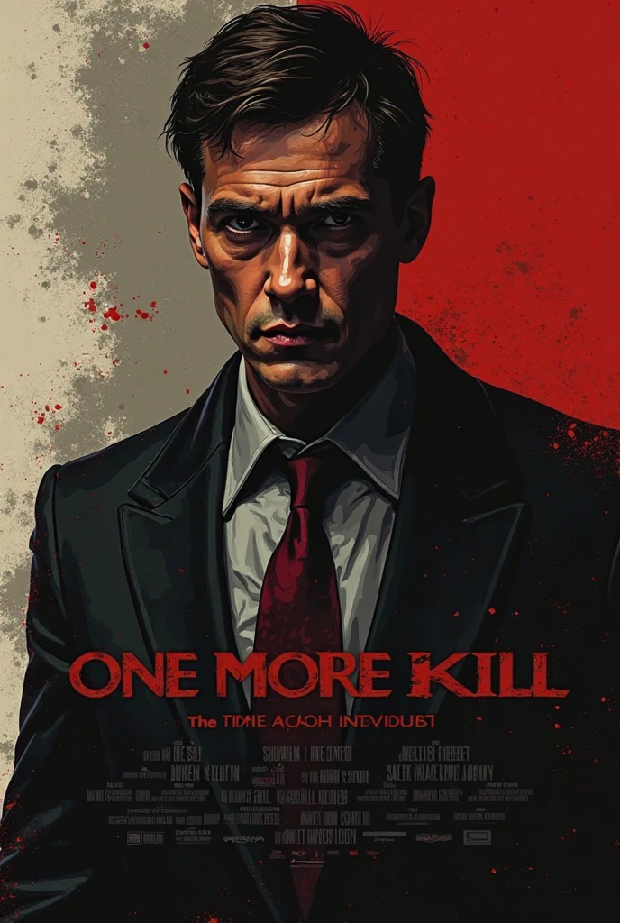 Create a retro horror movie poster with the killer on the cover. the killer has an athletic body and his hands are full of blood, we can't see his eyes because there is a shadow ,but he seems mysterious the poster is styled in a 60s horror movie style drawn in the colors of the poster are red,close and beige.