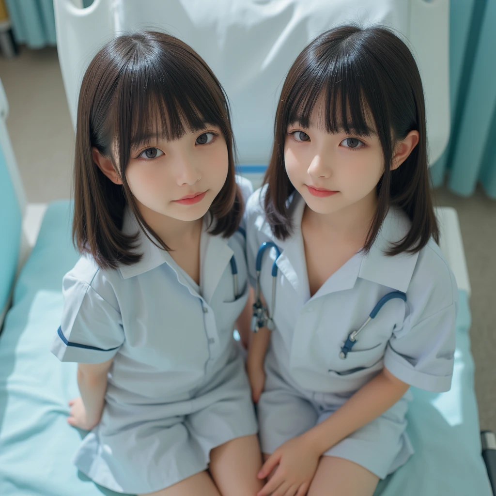 (Small nurse's cap, In underwear,Ass、Black Hair、Big Ass、Inside the hospital、White string panties、White bra、Knee-high socks)、Extremely sexy、Glamorous Body、smile、Professional Lighting、Impressive body curves、Beautiful adult woman、Captivating thighs、Very large breasts、Cleavage、Cowboy Shot