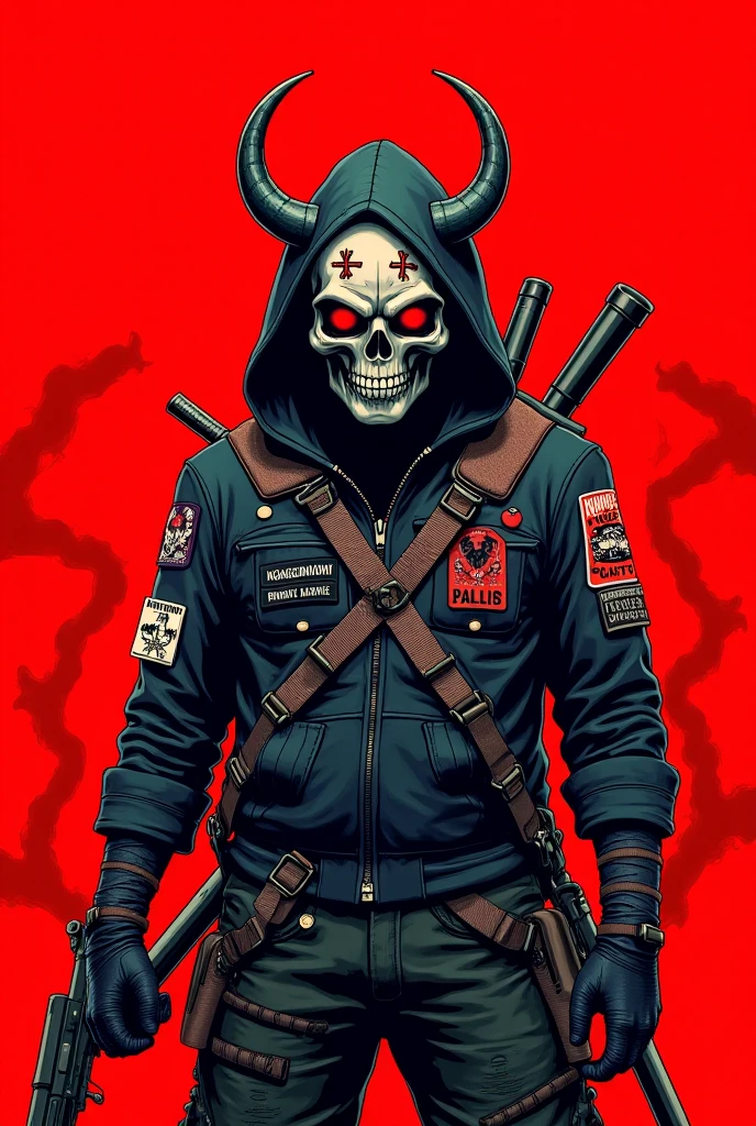 Character concept of a wes borland  limp Bizkit ,series illustration | in the style of [rock] art of the [usa ,Los Angeles | red and black  | hyper-realistic, [cool ]core, vivid color schemes
