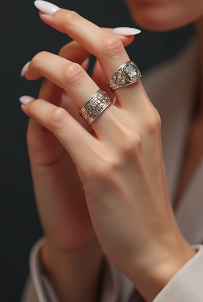 An exquisite and ornate silver metal ring with intricate intertwining strands of swirling patterns, engraved with intricate flourishes and dimensional details, exhibiting a mesmerizing interplay of light and shadow.