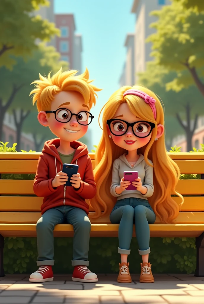 create a drawing of a boy named tony esterco and his beloved fernanda. 

There are some specifications that you must follow: Tony Esterco must wear prescription glasses and wired in-ear headphones, the cap backwards is correct.

Fernanda is a blonde girl with bangs, She also wears glasses and has light blue-green eyes.