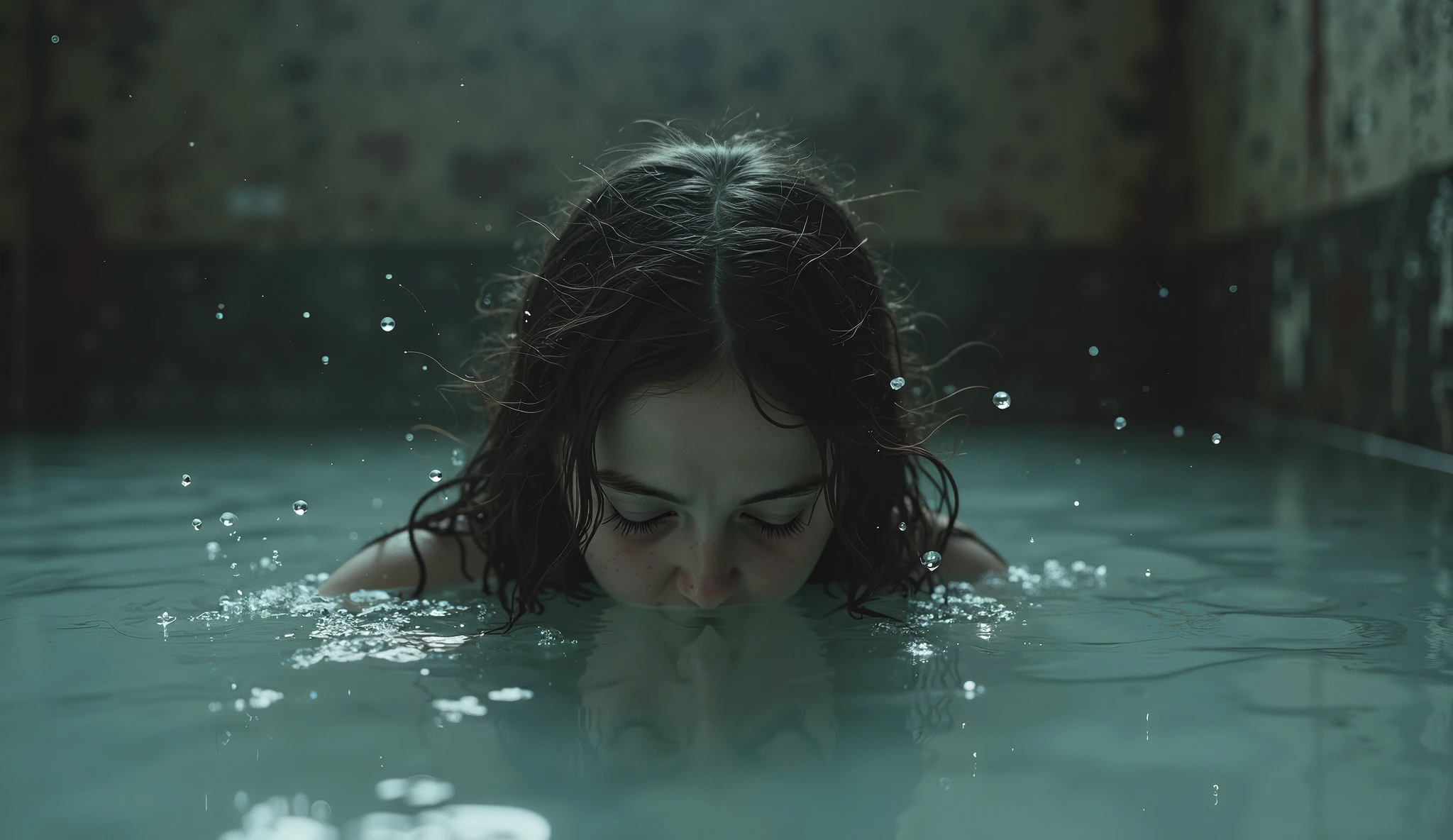 There is a woman in the water with her head in the water - SeaArt AI