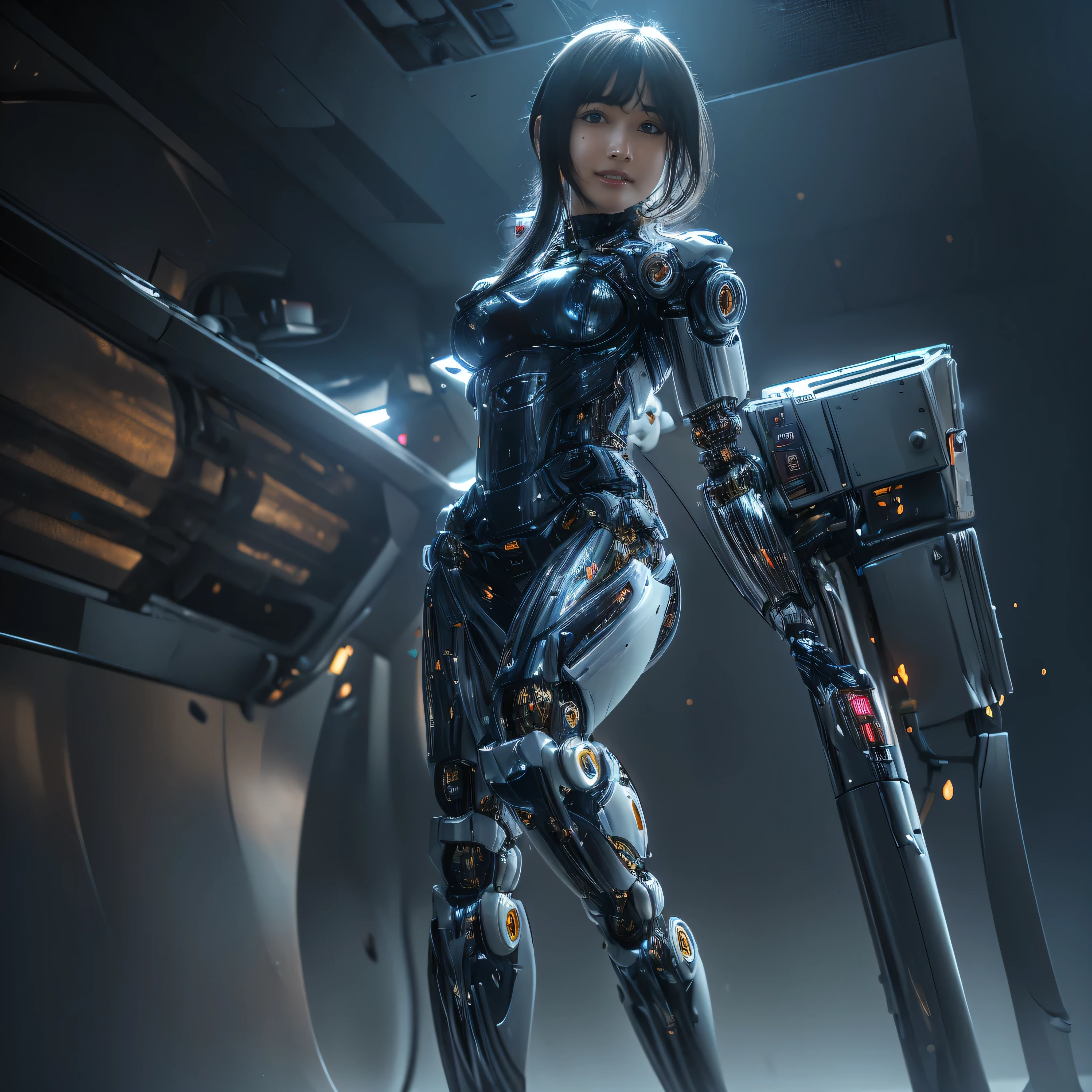intelligent bionic robot, 2 women’s heads, woman, cyborg robot parts, microchip, Bright studio, hyperrealism, high detail on the face, delicate details, soft writing, rimlight, Rendered by Octane, Unreal Engine 5 rendering, Mechanical Public Enemy Style, 16k, best image quality, TESTIFIES, white balance on the lunar surface, High key lighting, for a soft and graceful atmosphere, Ultra A High Resolution, Big Breasts Machine, cyberpunk, ((((flying)))), In production, Battle Angel Alita, ((((big smile)))), ((((wide thigh opening with both thin long legs)))), ((((Head of a age kawaii Japanese idol)))), ((((short pixie cut)))), ((((A cyborg with a humanoid precise mechanical robotic pure ultimate pure gold metal most one and only muscular skinny tight body from the neck down)))), (huge metal breast), ((((extremely thinnest mechanical waist)))), ((((precise mechanical robotic arms and hands and super long neck)))), ((((pure gold hair)))), ((((vigorous)))), ((((boyishly)))), ((((full body)))), ((((Ultra hires)))), ((((master piece)))), ((((best quality)))), ((((detailed)))), ((((photo realistic)))), ((((There are several holes in the fuselage that were drilled by gun fire))))