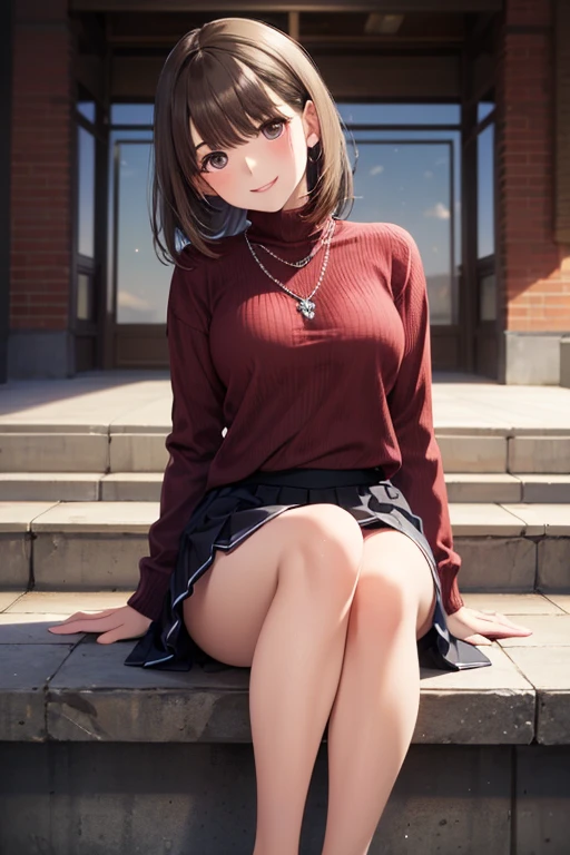 1 girl, brown hair, blue eyes, grey turtleneck, shirt, ballerina flat shoes, smile, study, mansion, amazing scenery, books, intricate detail, beutiful lighting, amazing decorations, masterpiece