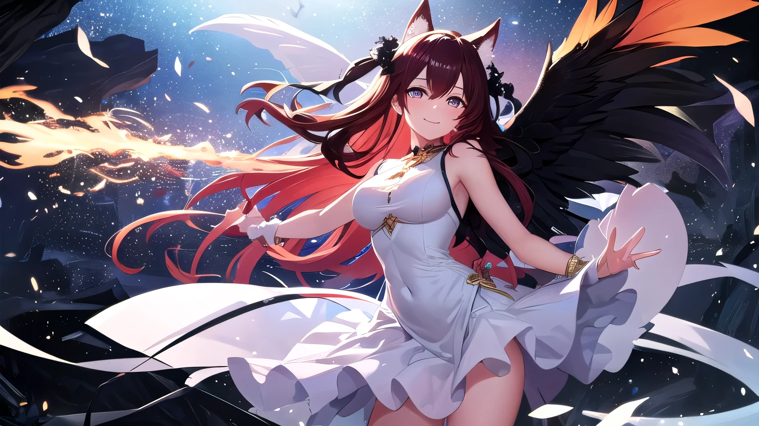 Beautiful girl with angel wings, backgroundbacklighthigh-resolution ,top-quality,Beautiful Beautiful Girl,超A high resolution,A smile,Perfect Beautiful Girl,Colossal tits,校服、blazers,multicolored hair,harems,