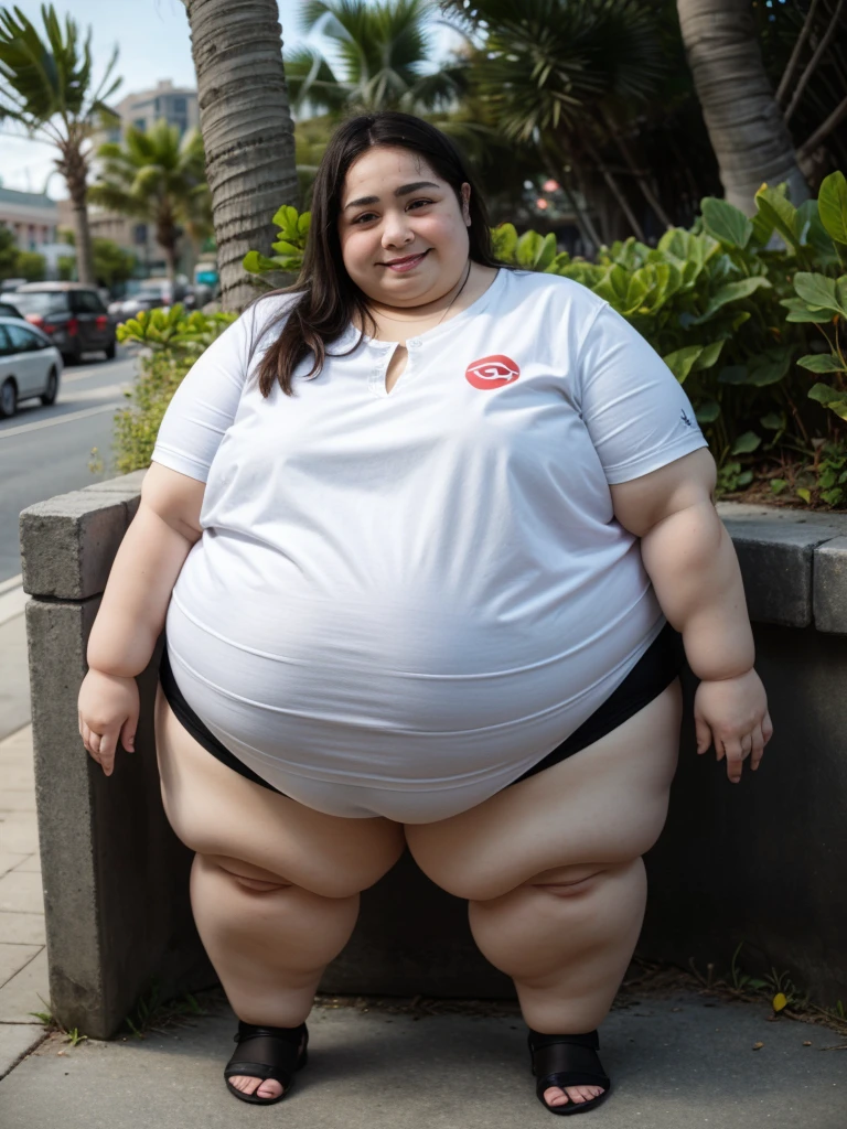 Extremely Hyperpregnant Chilean woman with huge belly wearing a dress