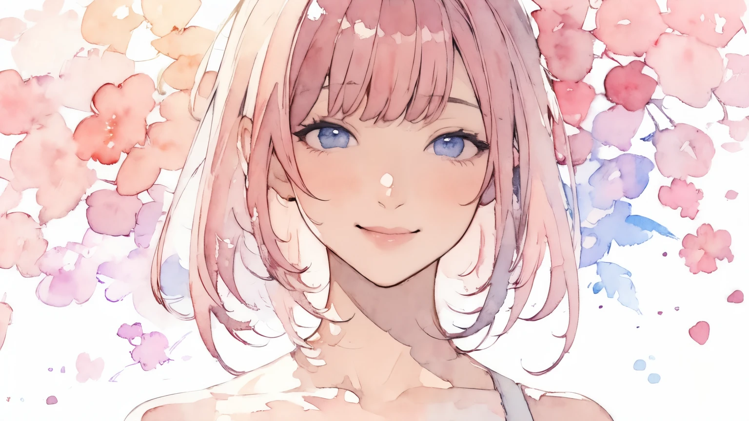 (masterpiece),(top quality:1.2),(very well detailed:1.2),(High Resolution),(((watercolor))),8k,Portrait of a woman smiling sweetly,full body,透明watercolor,shades,Bleeding,Blur