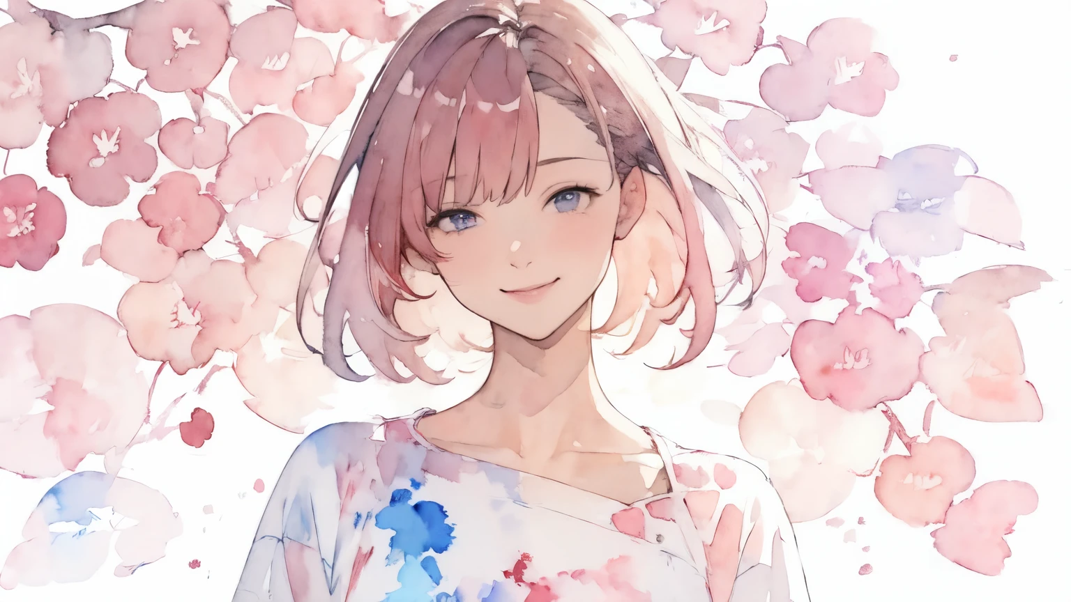 (masterpiece),(top quality:1.2),(very well detailed:1.2),(High Resolution),(((watercolor))),8k,Portrait of a woman smiling sweetly,full body,透明watercolor,shades,Bleeding,Blur