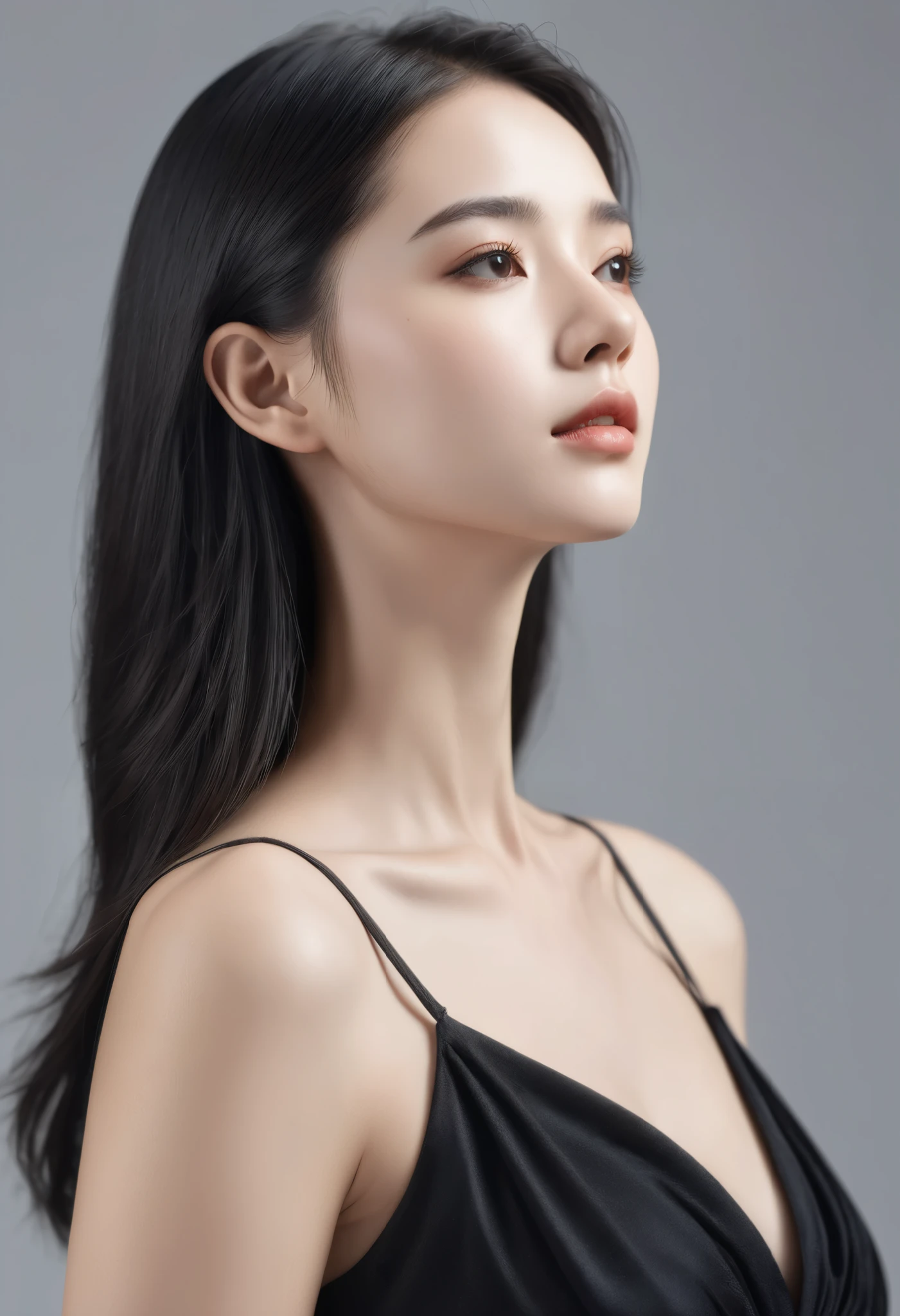 (masterpiece, best quality:1.2), 1girl, solo, black dress, white background