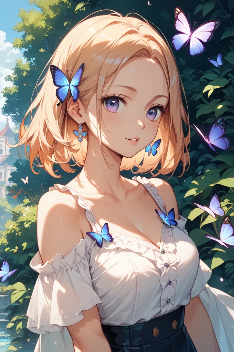 score_9, score_8_up, score_7_up, score_6_up, score_5_up, score_4_up, source_anime, BREAK, portrait, 1girl, solo, blonde hair, blue eyes, masterpiece, best quality, ultra-detailed, floating, beautiful detailed eyes, detailed light, fruits, flowers, colorful, garden, colorful background, forest, bird, butterfly