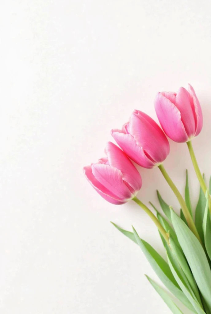 Pink tulips on the right corner,On a white background 