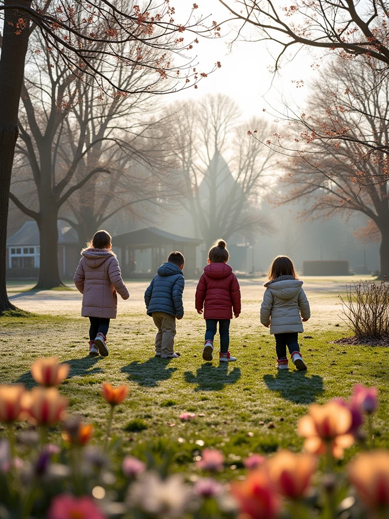 Children playing with leaves in the forest in autumn