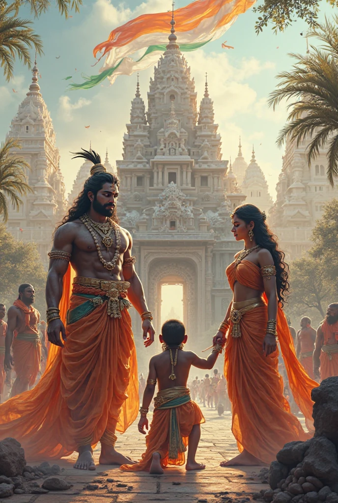Shiva the indian god , 8k ultra realistic , king and kids in a garden  , kind there stand with kids in royal gardern with many peoples crowd in gardern , king talk the story for kids many kids