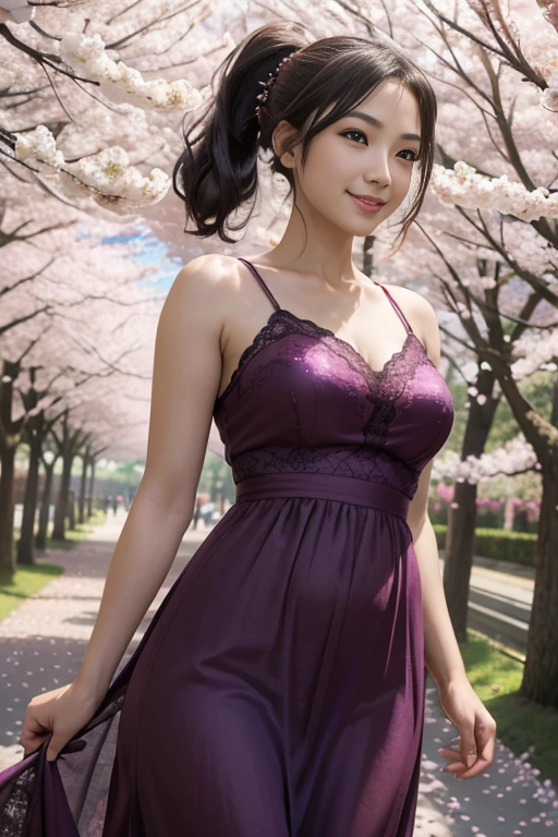 Korean beauty，8K，Huge breasts:1.8，Cleavage can be seen，Breasts showing through underwear，Nipples can be seen，Extremely detailed chest，Full breast contour，Exposing the lower breast:1.5，White hair，Medium long hair，Front lighting，Extremely detailed face，Pure skin，Slender legs，Red strappy high heels，Purple strapless see-through bra，in the park，Real portraits，Tight skirt，Sexy photo pose