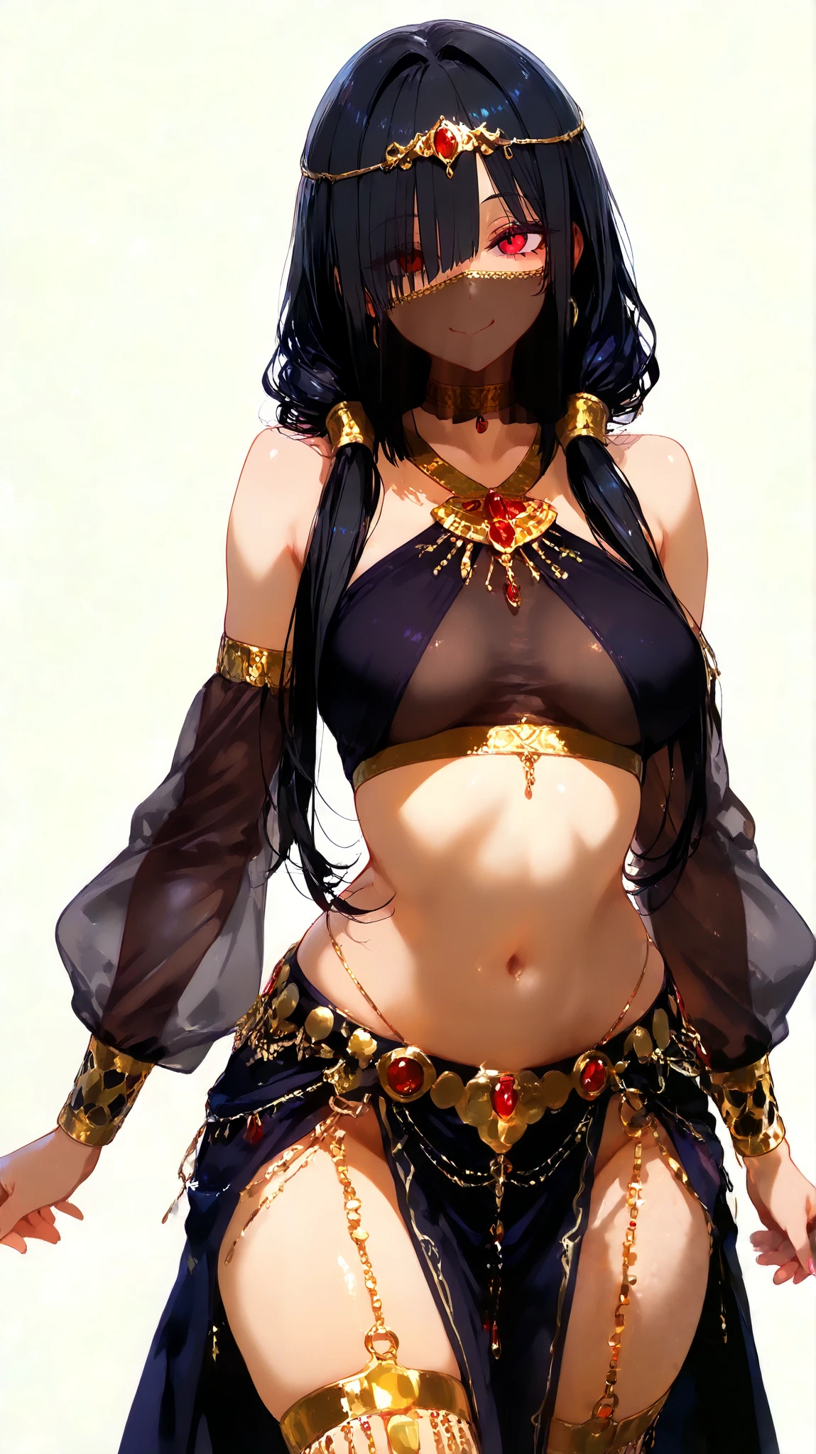 masterpiece, best quality, catgirl, belly dancer, face veil, skirt