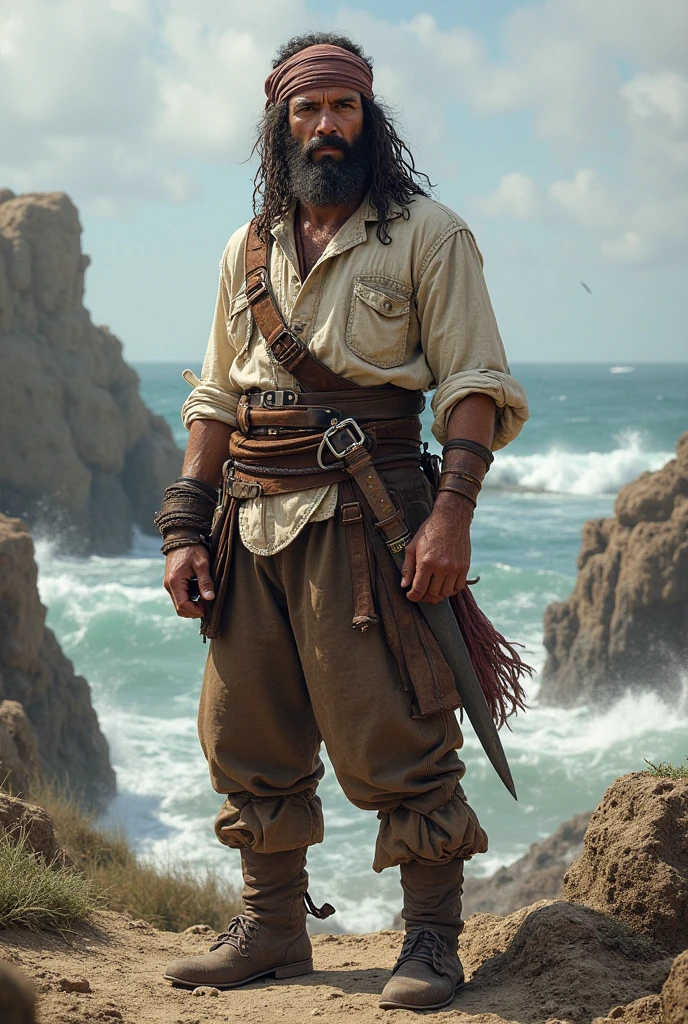 One last burst of gunpowder and fire marks the end of Blackbeard, herido mortalmente. Su sangre derramada y rostro desfigurado no lo detienen en su lucha. Su cuerpo cae al agua, marking the dramatic moment of his disappearance into the ocean.