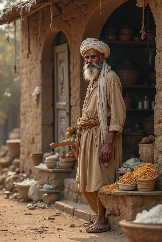 A realistic image of a modern. A poor islamic old man took his paddy to market