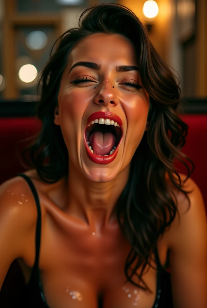 Perverted woman。A woman experiencing sexual climax。While feeling ecstasy、Like giving a blowjob、Banana in a naughty way、eating。Her mouth is wide open in excitement。