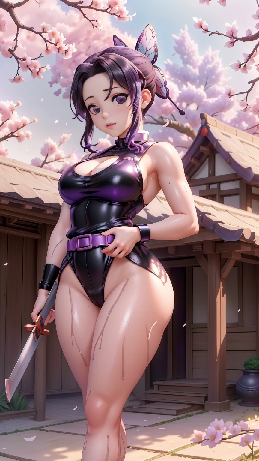 obra de arte, melhor qualidade, arte oficial, Papel de parede 8k, muito detalhado, ilustração, 1girls, big ass, big breasts, female, female only, panties, parody, purple hair, solo, tattoo, thick thighs, thong, yellow eyes