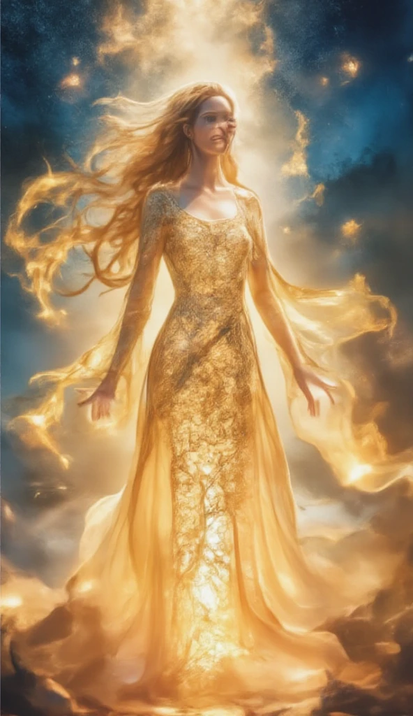 Half-elf female wizard with yellow robes