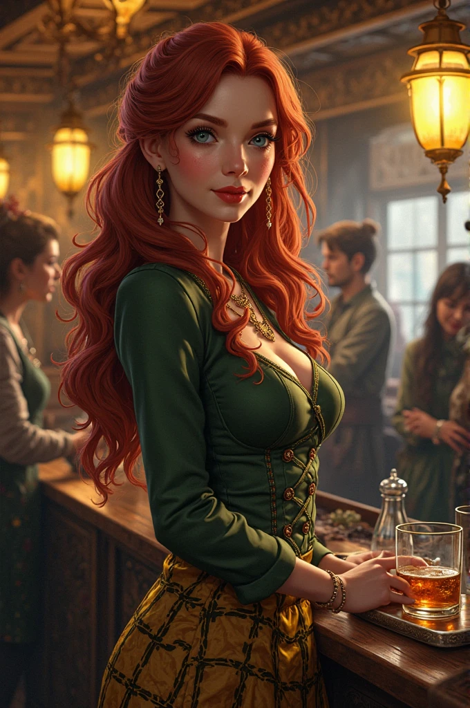 anime: VERY BEAUTIFUL REDHEAD ODALISQUE DANCING IN A TAVERN