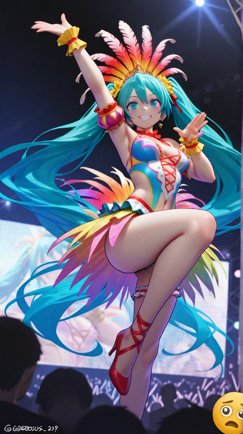 1girl, edgRavegirl, bikini top, miniskirt, jewelry, lips, long hair, looking at viewer, makeup, medium breasts, necklace, realistic, solo, full body <lora:edgRaveGirls:1>,skirt,bikini top only, hood, miniskirt, multicolored clothes, colorful, multicolored skirt, multicolored legwear