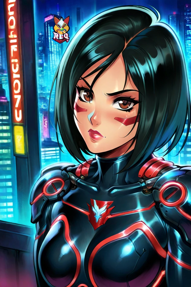 photo of mlp Meowko, RAW, beautiful woman, ((portrait)), ((detailed face:1.2)), ((anime face, anime facial feature, beautiful anime mouth, clear skin, clear skin), (short messy lesbian haircut, one shaved side, brunette: 1.55), (perfect proportioned body, Strong, muscular, narrow waist, narrow hips, skinny, large breasts), (wearing futuristic Iron Man plug suit, black white color scheme, highly detailed) (high detailed city environment, rooftop, (realistic photo, best quality, detailed), (8k wallpaper), (cinematic lighting, beautiful light, (day:1.3)) (sharp focus, intricate)