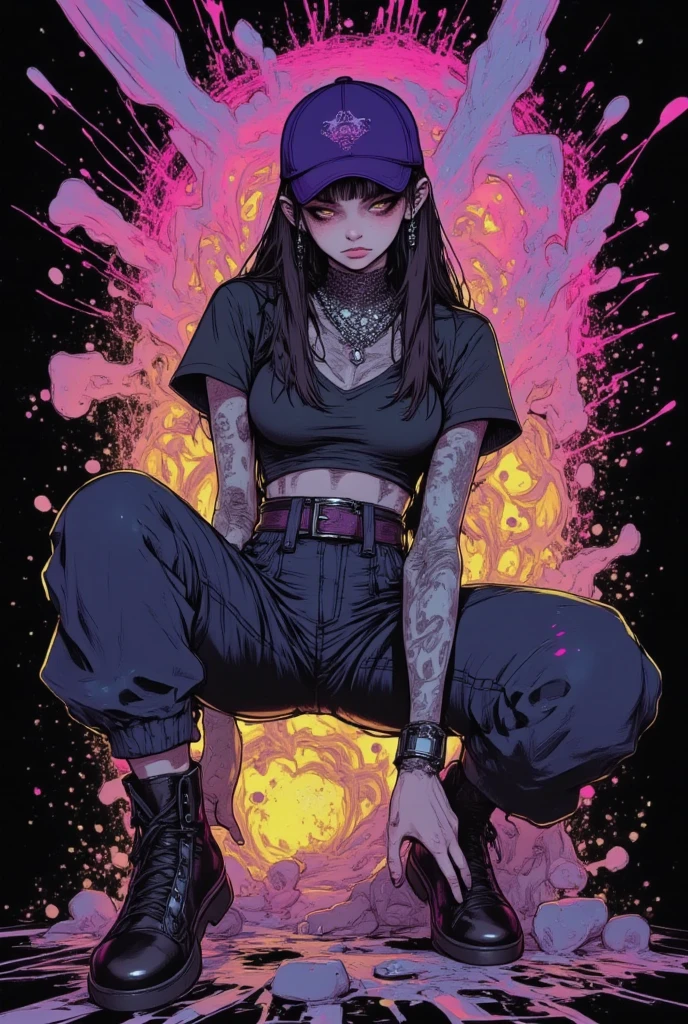 (  movie  , 8k, 4K,  high contrast, :1.2 , Better aesthetics), (  dynamic angle  ), (( A rebellious woman )),    gothic  , Sensual,    mature body,   Super detailed,   pretty and detailed face  ,   detailed and beautiful eyes  ,   detailed and beautiful mouth  , corpo ,   perfect breaths  , , big butts, perfect wide thighs , (,  Wavy black hair ), (dark black eyes), (Black Lipstick), (  serious facial expression ), ( T-Shirt clothes, black Choker,   black pleated skirt  ,  Knee-high socks  ), (standing) (centered) , (  looking at the viewer  ), (empty room)  (piercings na orelha) (bracelet)  