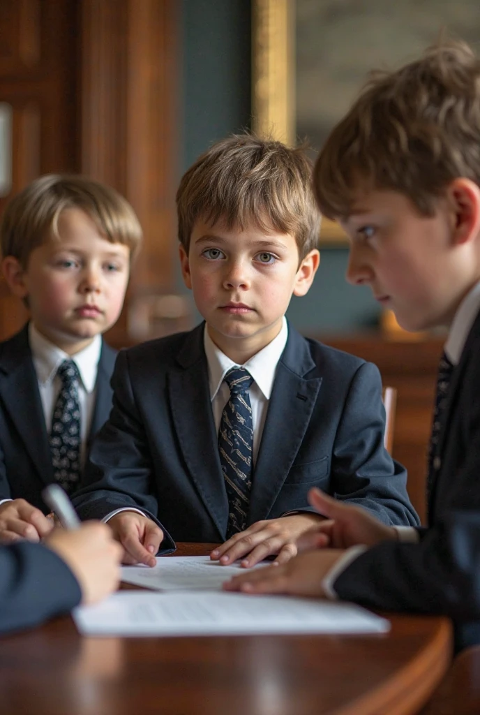 Developing cultural and intellectual skills, education according to the curricula prescribed for students , receiving information in the classroom, a close-up picture of a 2 swedish students wearing a blue uniforms sitting on a school desk, performing school assignments