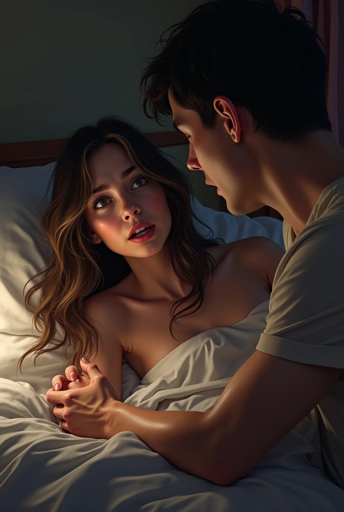 The man in his 45s with black very short hair and smooth face with moustache. The woman in her 45s with brown long hair bun. In study. Night, dark, dim. The man is wearing unbuttoned light blue shirt. The woman is wearing floral dress. Doggy sex. The woman is moaning. Orgasm. Passion. Erotic. Ultra realistic.