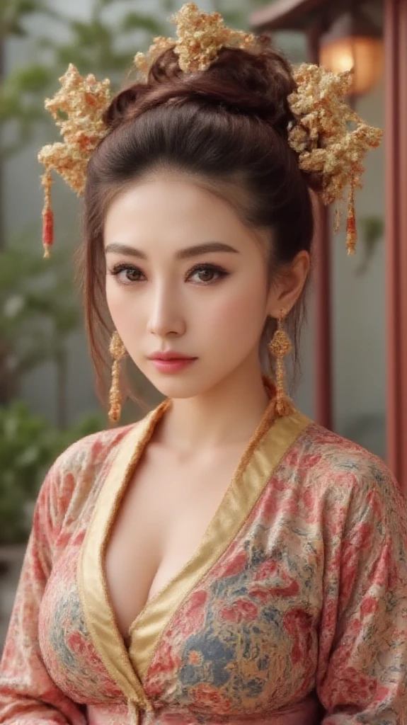 ((masterpiece(:1.4)，Highest quality，Ultra-high resolution，Highest quality，8k，Extremely detailed，In detail))。whole body，night，Fireworks display，Japanese，A beautiful woman，Big Breasts，sexy，glamorous，Oiran，Oiranメイク，Long-sleeved kimono，Hair tying，hairpin，hair ornaments，geta，Emphasize the chest，Shoulder，Gorgeous and luxurious，(Fireworks displayのnightに河川敷で花火を背景にしたスナップ写真)，