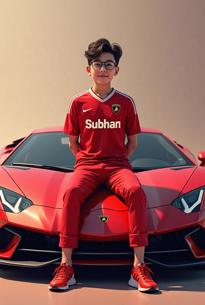 A tall boy, 苗条, all nike clothing, standing in front of a lamborghini