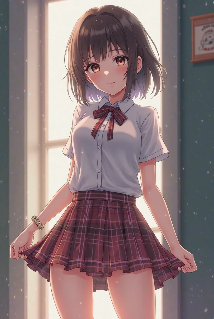Brown Hair,Shortcuts,Messy Hair,Slender beauty,A dignified posture,Small chest,Beautiful feet、Her captivating grey-blue eyes shine like stars、Random pose、Highest quality、Ultra-high resolution、(Photorealistic:1.5)、1 girl、Thick turtleneck sweater、Tight Skirt、ryokan、View your viewers、Close-up、Whole Body Ezbian、Bad Eyes、Embarrassed face