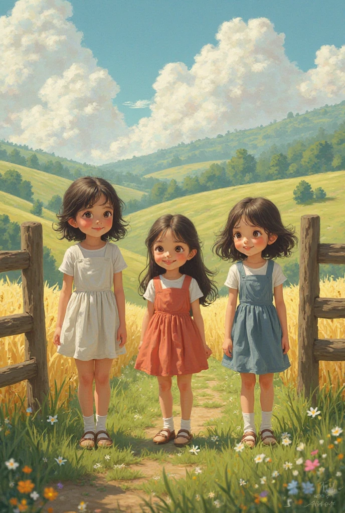 two little girls wearing hats laying on a field of hay, beautiful gemini twins portrait, painting digital adorable, next gen, beautiful gemini twins, twins, lindo pintura digital, Duas meninas, airbrush digital oil painting, Digital painting nice, Arte Digital, Arte Digital, meninas fofas, pintura digital impressionante, epic tale of the twin sisters, bela Arte Digital, Arte ocidental