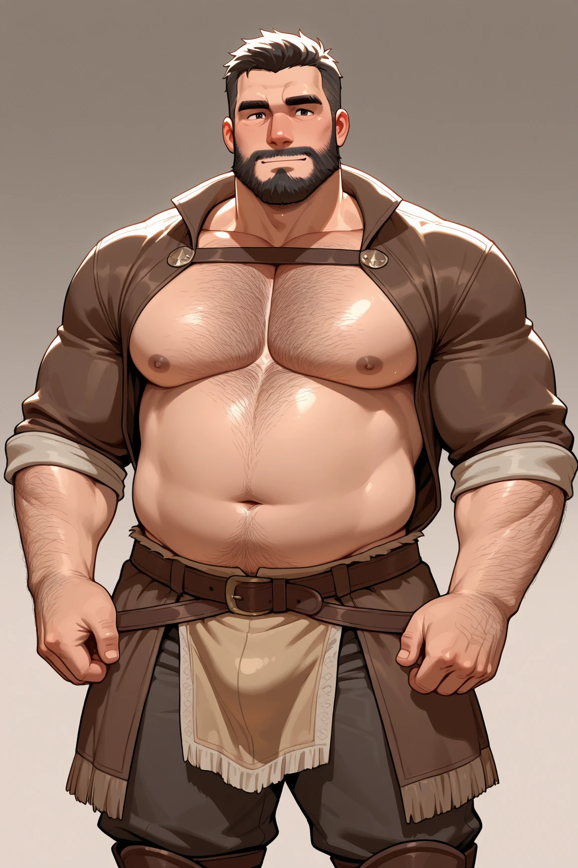 Obra-prima, melhor qualidade, ultra-detalhado, 1 homem, solo, chunk, bara, atleta, musculoso, cabelo preto, barba preta, barba no queixo, bigode, there is a man with a beard and no shirt on, peitoral a mostra, peludo, atraindo homem corpulento, personagem musculoso, homem robusto, bonito, arte de personagem masculino humano, arte oficial de personagem, design de personagem masculino, like a titan, muscle male hero, personagem masculino, blair armitage, mid-scene of um cara bonito, cueca, puppy position