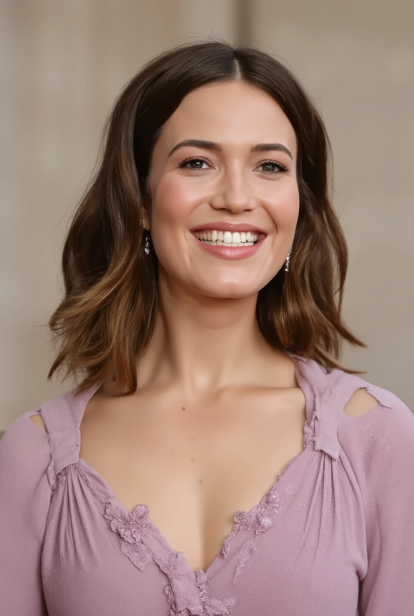 photo of TatianaMaslany2, looking at the camera, long dress, high fashion, simple background, , detailed face, smile, intricate, soft lighting, masterpiece, beautiful,