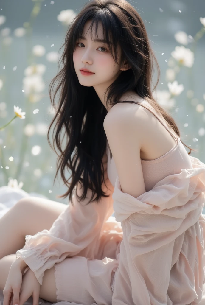 by the pond,Chinese beauty with flying hair,A gentle breeze,3D