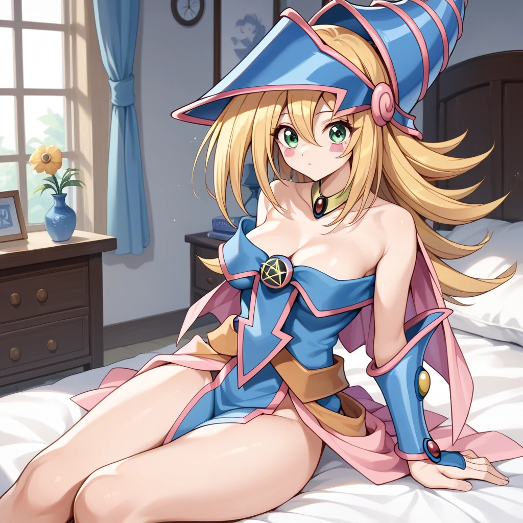 ((Dark Magician Girl Yu-Gi-Oh!))、Blonde、Blue Eyes、Big Breasts、Anime Style、Bunny girl、Bunny ears hair accessory、Black thigh-high socks、blush、Highest quality、8K