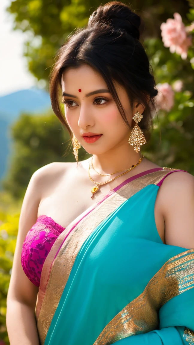 ((big breast, )),  (well-defined abs : 1.1), (perfect body : 1.1), Full length photo, (Broken top tube:1.3), (Extremely detailed CG 8k wallpaper), (Incredibly soft and beautiful), (masterpiece), (Best quality:1.0), soft skin, Extremely detailed photorealistic, 1 girl, ((slender body)), long hair, gradient hair, One, detailed eyes, Jewelry, bracelet, necklace, , I look at the viewer, realistic, necklace, (((maroon princess))), long skirt, thigh high, green raincoat, sardine, lace, evening, Sun Ray, clouds, in the sky, clouds, realistic sun light,, detailed, upper body,4K, ultra high resolution, masterpiece, 1 girl, cute face, fineness, detailed lips, Very long hair, straight hair, Very long hair, beautiful hair, hair decorations, hair band, gradient hair, ((Indigo Lehenga)), ((wedding lehenga)), ((Decorative blouse)), sardine, ((Jewelry Лехенга)), ((Indigo lace)), ((Diamond bracelets)), ((Meanwhile)), decorations, necklace, earrings, high intensity lighting, ((bare belly)), wedding scene, Fujikos, Depth of written border, Ray tracing, ultra-realistic details,