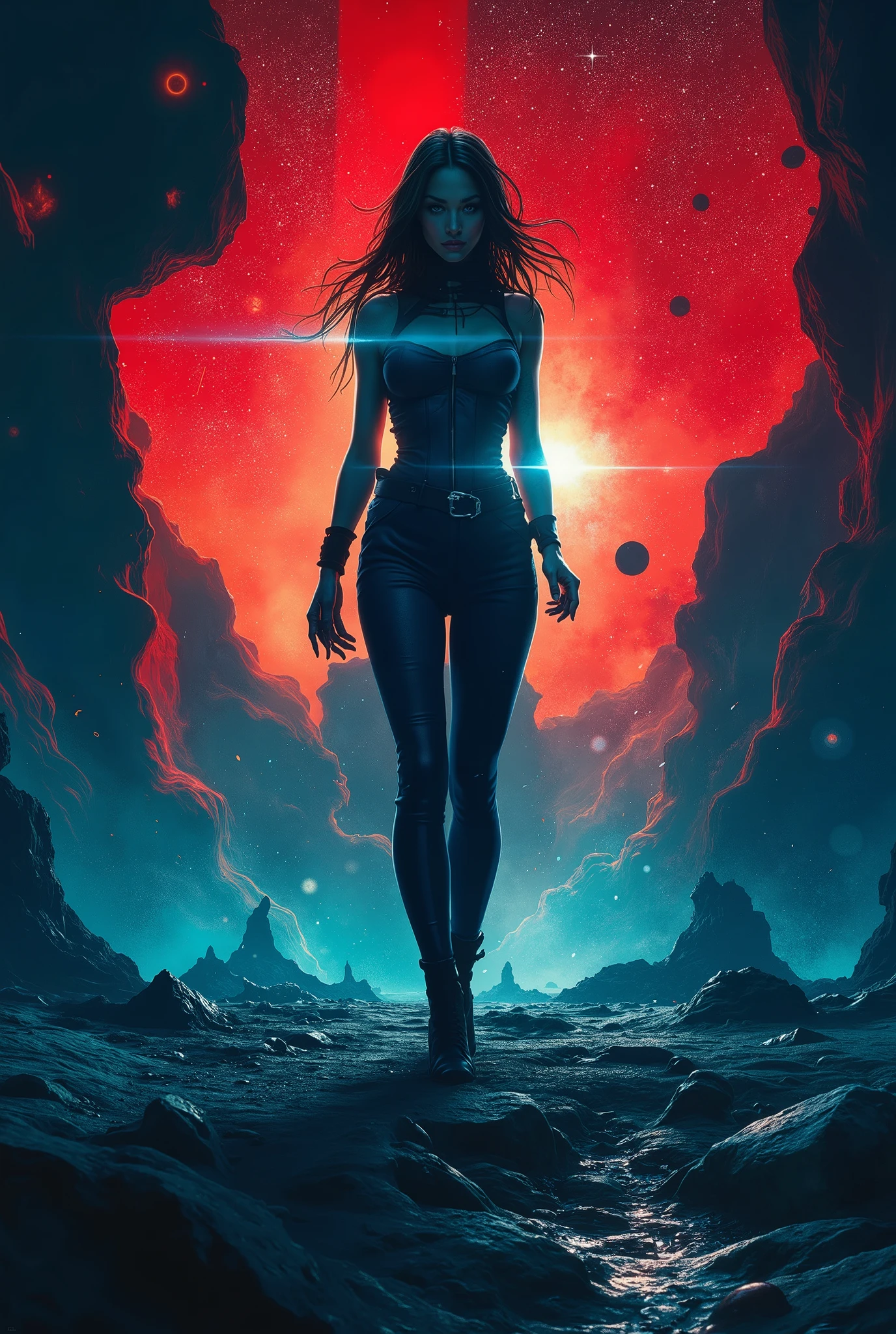 masterpiece, top quality, 1 girl, space thriller movie poster, Bauhaus, shape, OK, abstract