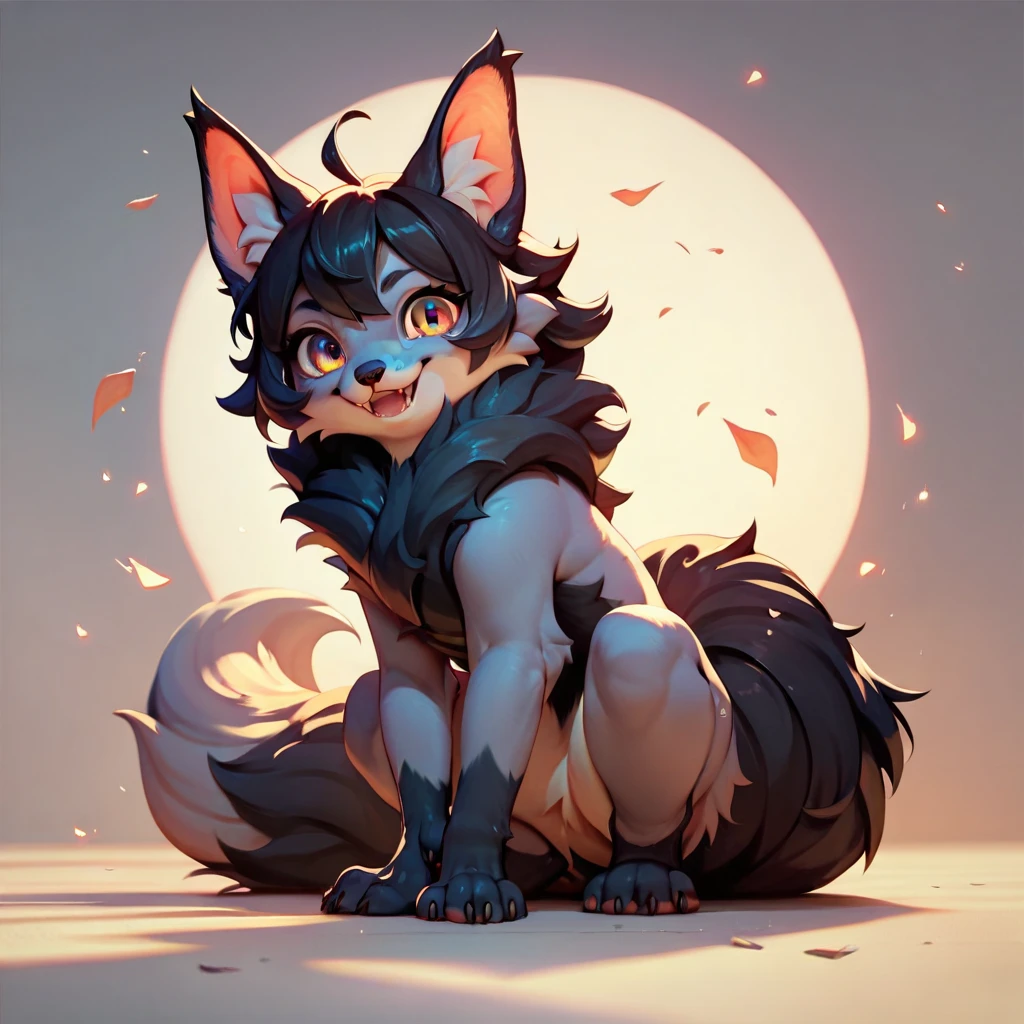 no humans, furry, anthro, portrait, symmetric, upper body, solar eclipse, glowing edge black hole, glowing circular silhouette, fluorescent fur, black body, black skin, glowing markings, glowing edges, furry female, (body fur, furry body:1.4), anthro, solo, realistic, (best quality, masterpiece:1), detailed, looking at viewer, smile, (eclipse gradient background:1.2),
